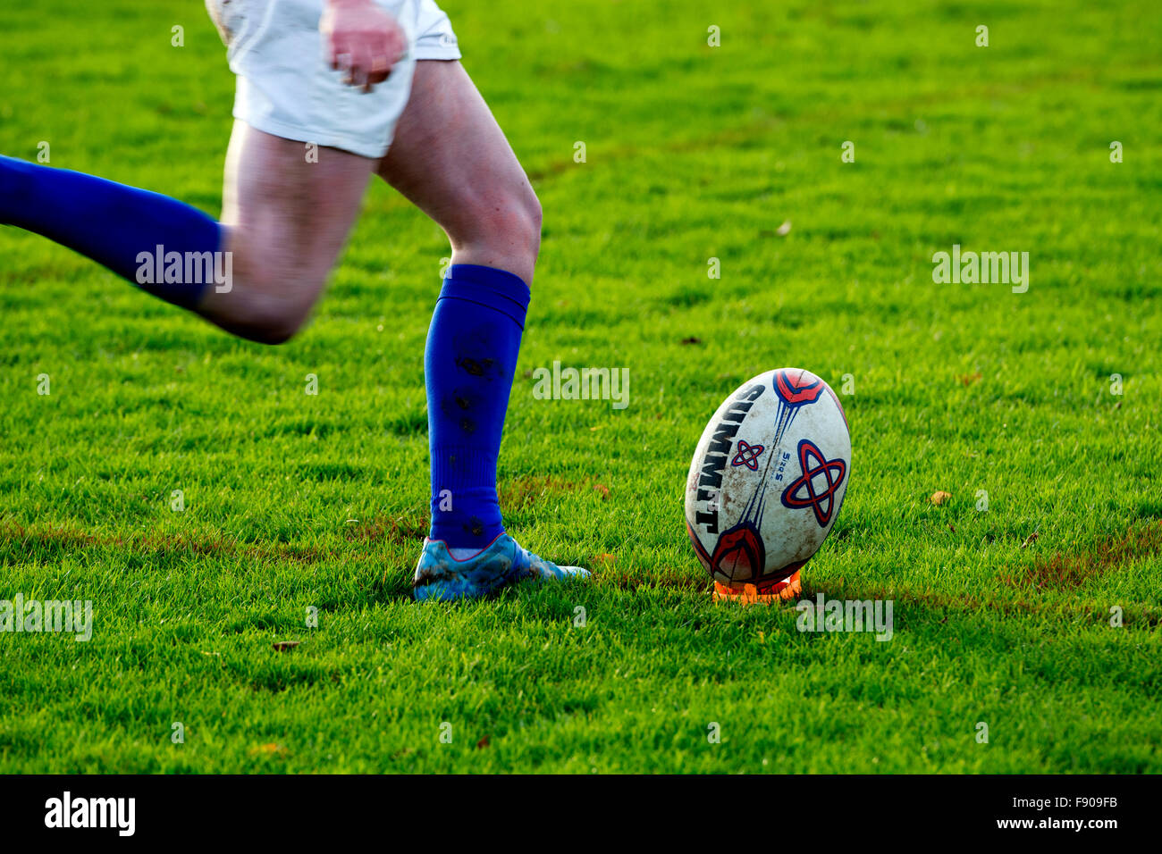 University sport UK - women`s Rugby Union, player taking a conversion kick. Stock Photo